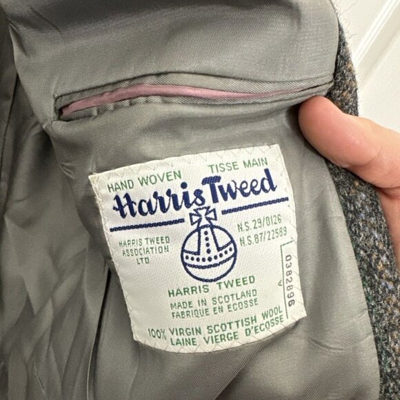 Harris Tweed Men 42 Gray Wool Blazer Sports Coat Stripes Scottish - Picture 7 of 8